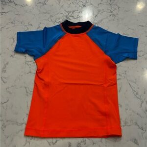 NWT Lands End Orange & Blue Short Sleeve Swim Rash Guard T Shirt Size XL Youth